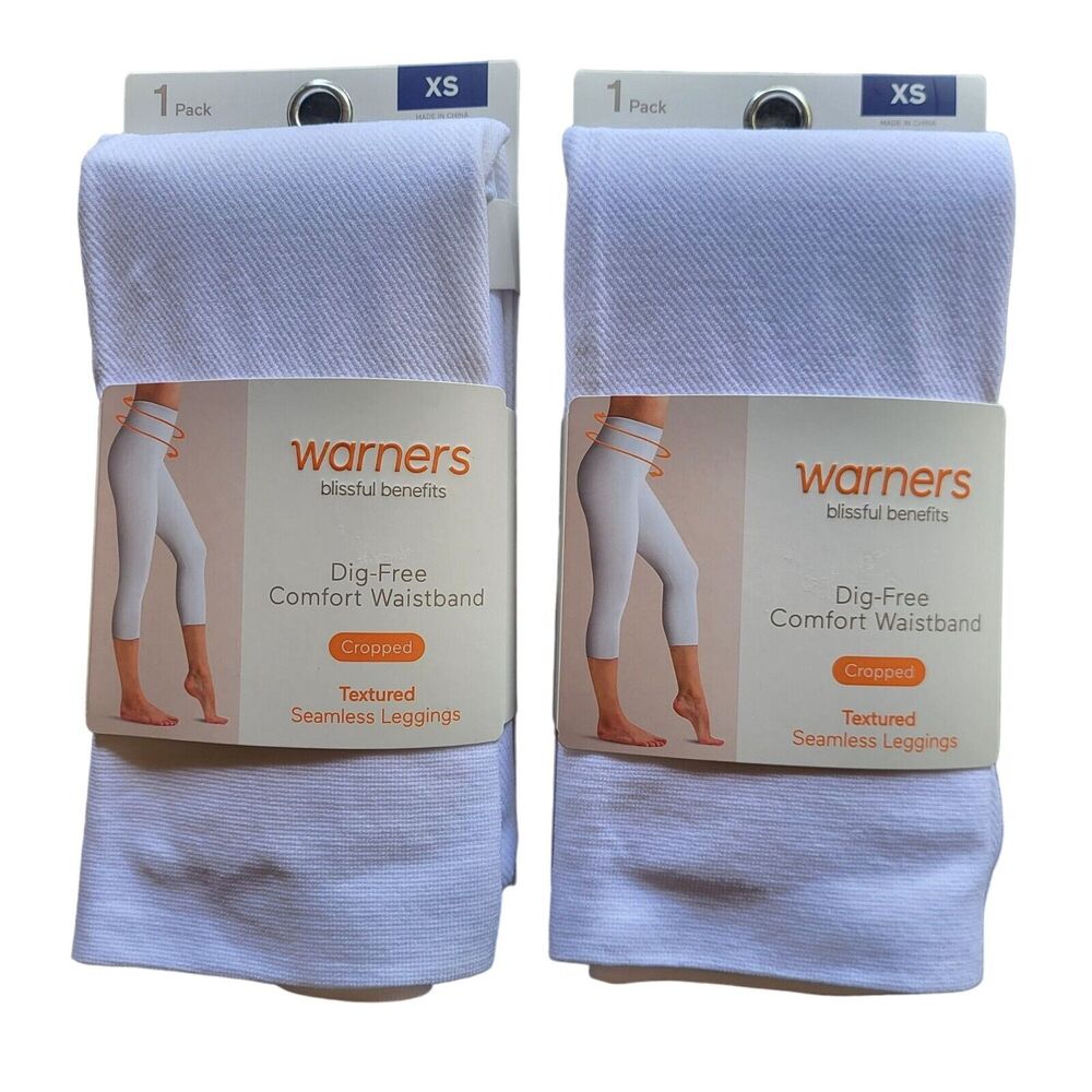 Warners Blissful Benefits Textured Seamless Leggings XS Womens White 2 Pair